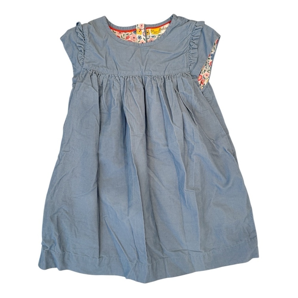 Mini Boden Blue Corduroy Play Dress Ruffle Sleeve